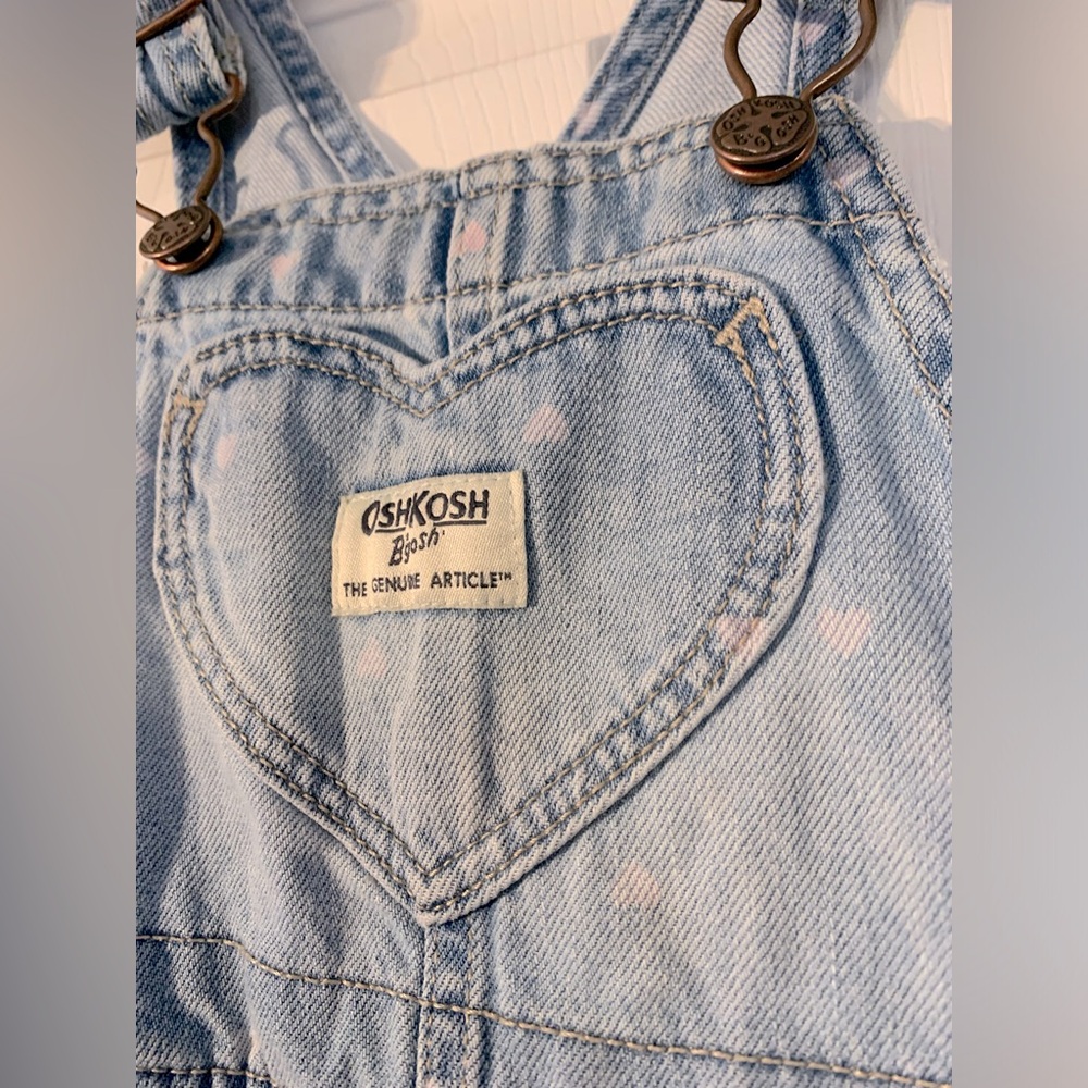 Oshkosh 12 month bleached heart baby overalls with heart pocket - Picture 2 of 5